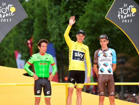 Ag2R La Mondiale on podium of 2017 Tour de France 2017 with Romain Bardet